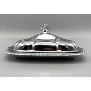 Shelton Ware NYC Chrome Silver Butter Dish with Lid Decorative Handle‎ 3 Pc Set